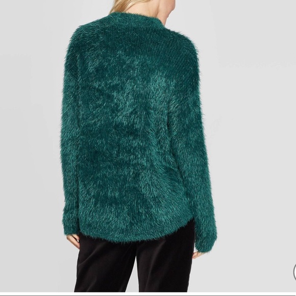 Fuzzy Long Sleeve Mock Neck Sweater Green Size S - Picture 2 of 7